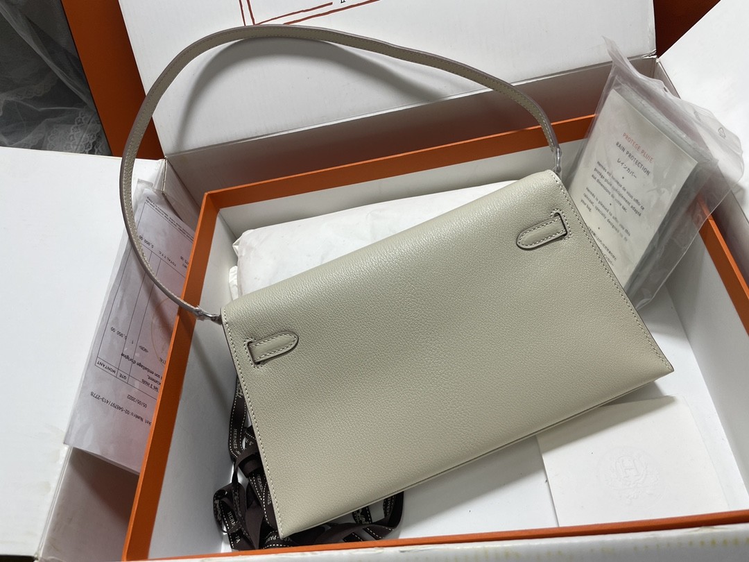 HERMES Kelly Elan Craie Chevre Silver-tone Hardware