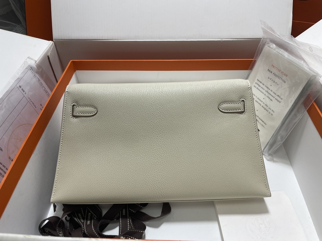 HERMES Kelly Elan Craie Chevre Silver-tone Hardware