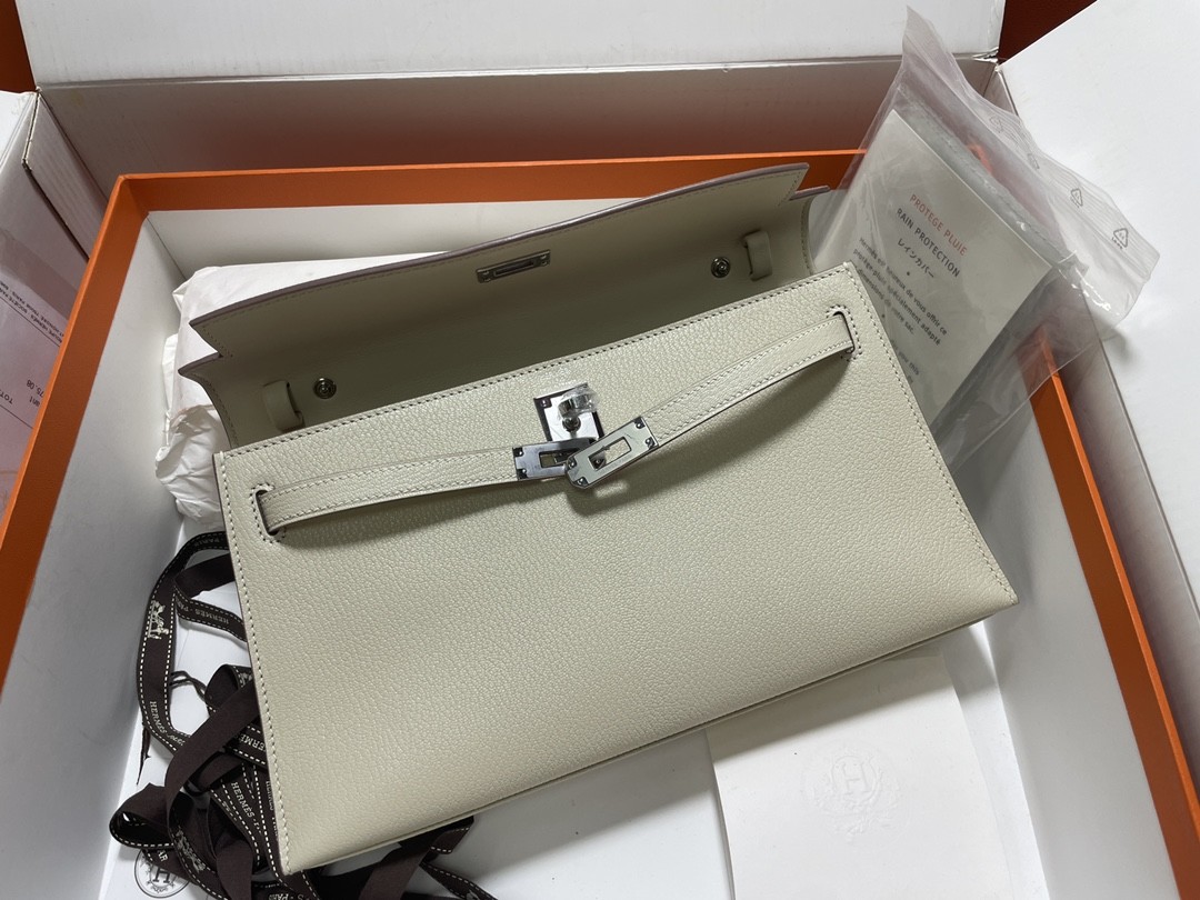 HERMES Kelly Elan Craie Chevre Silver-tone Hardware