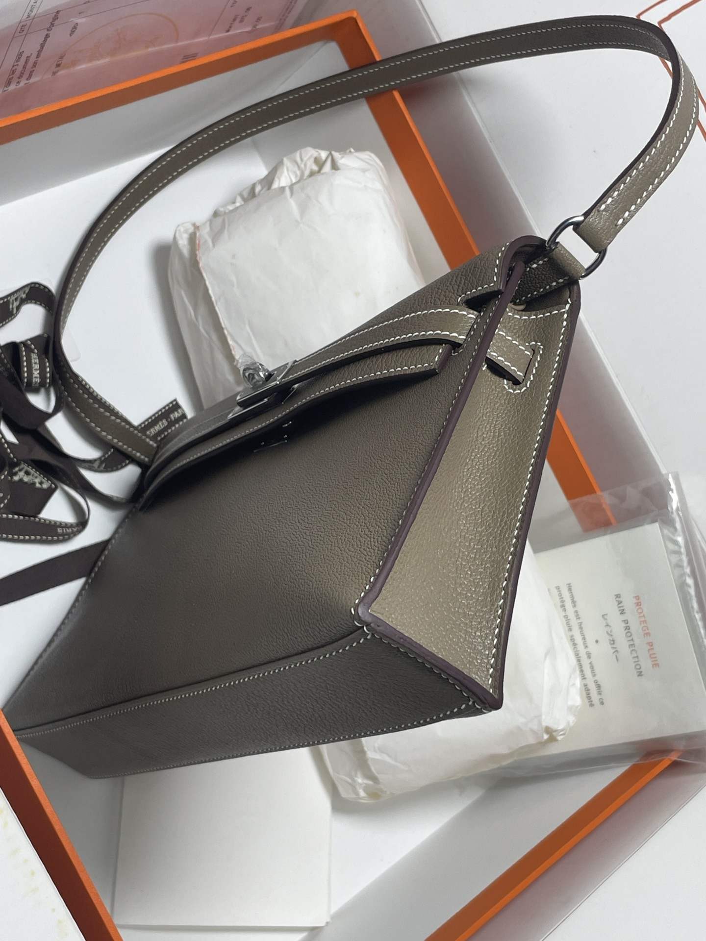 HERMES Kelly Elan Etoupe Chevre Silver-tone Hardware