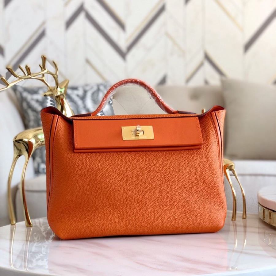 HERMES Kelly 2424 Orange Togo Gold-tone Hardware