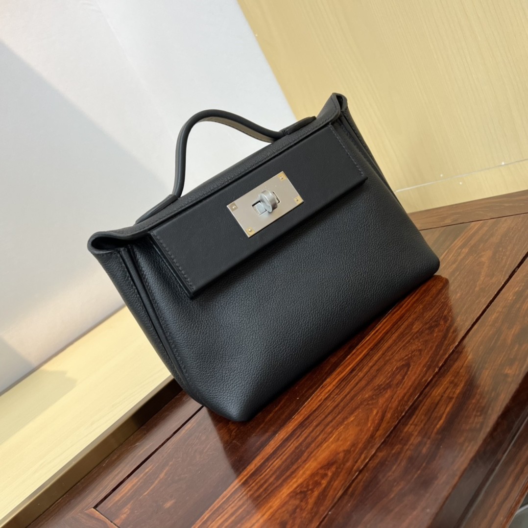 HERMES Kelly Mini 2424 Nior Evercolor Silver-tone Hardware