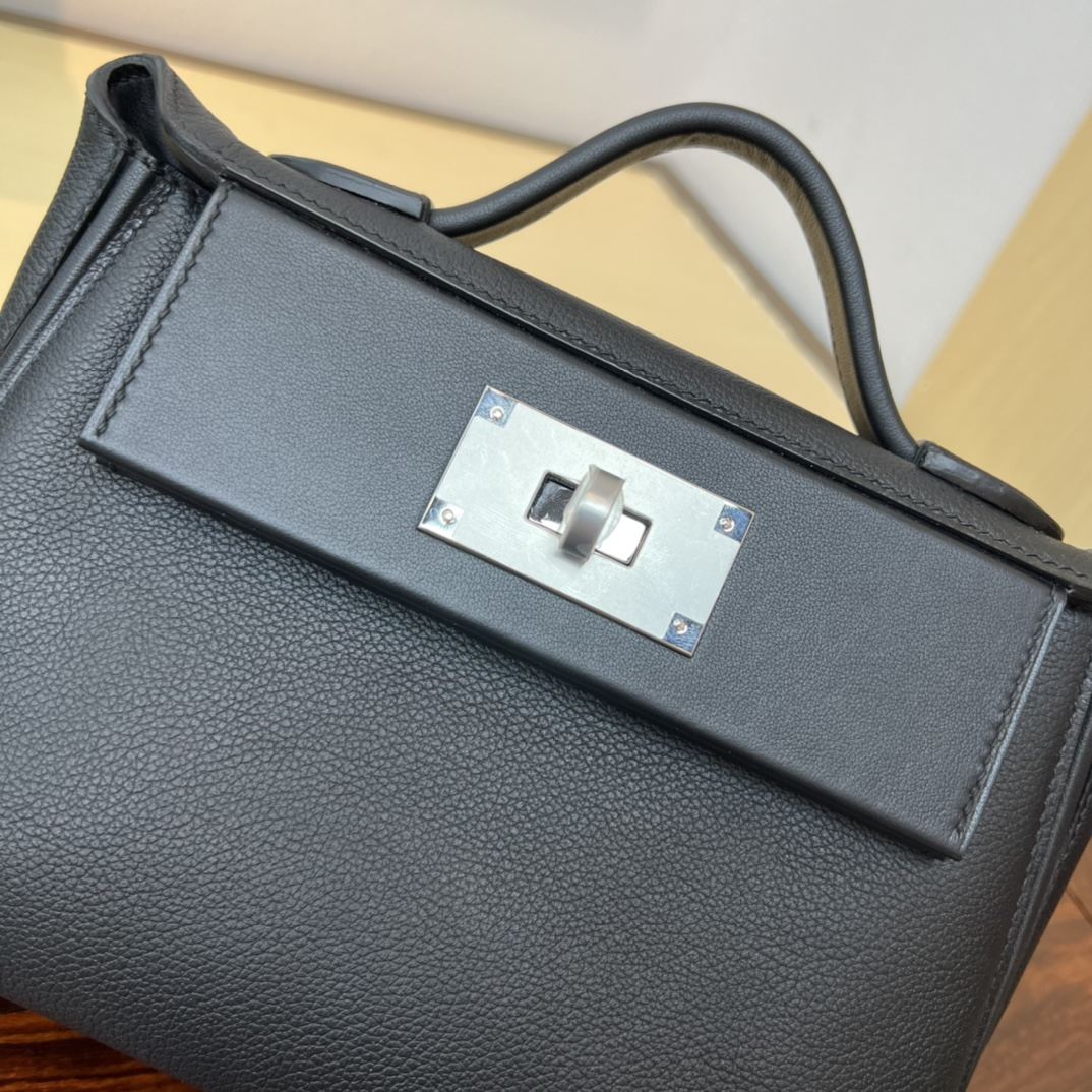 HERMES Kelly Mini 2424 Nior Evercolor Silver-tone Hardware