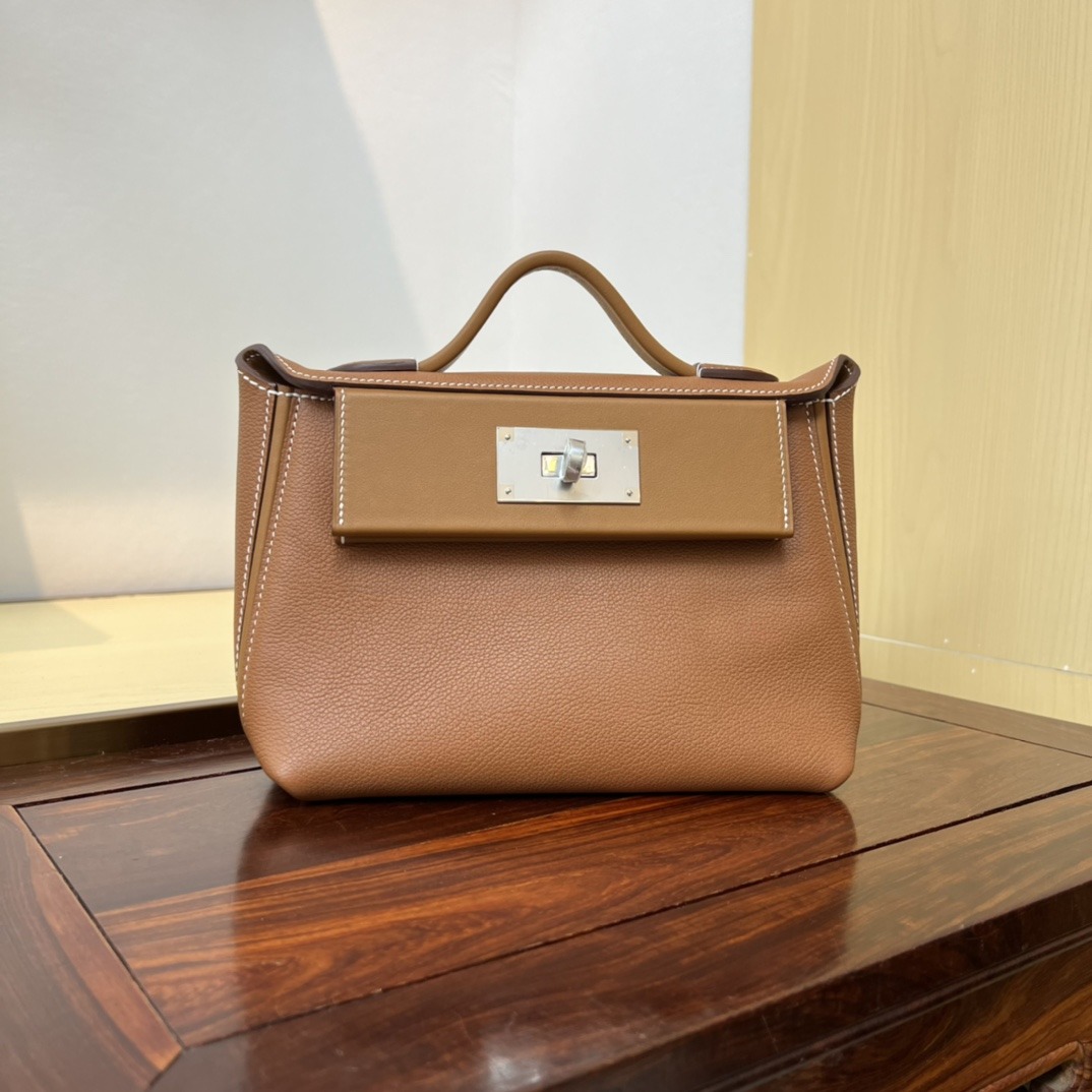 HERMES Kelly Mini 2424 Gold Evercolor Silver-tone Hardware