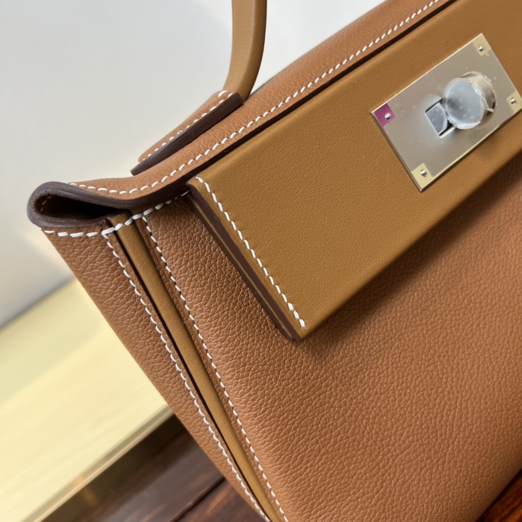 HERMES Kelly Mini 2424 Gold Evercolor Silver-tone Hardware