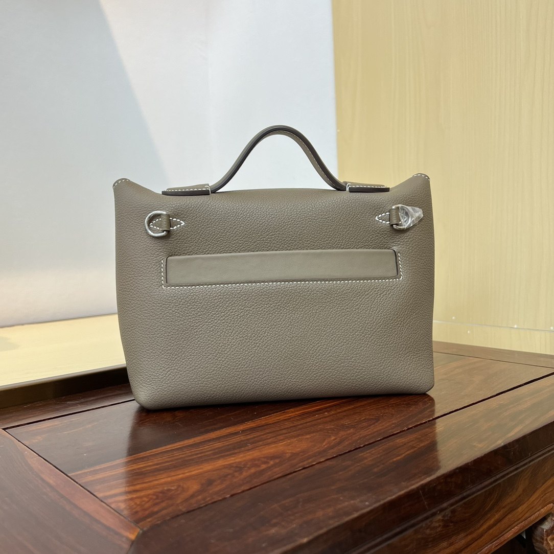 HERMES Kelly Mini 2424 Etoupe Evercolor Silver-tone Hardware