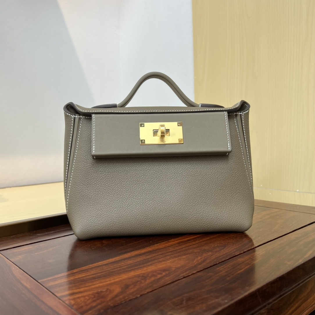 HERMES Kelly Mini 2424 Etoupe Evercolor Gold-tone Hardware