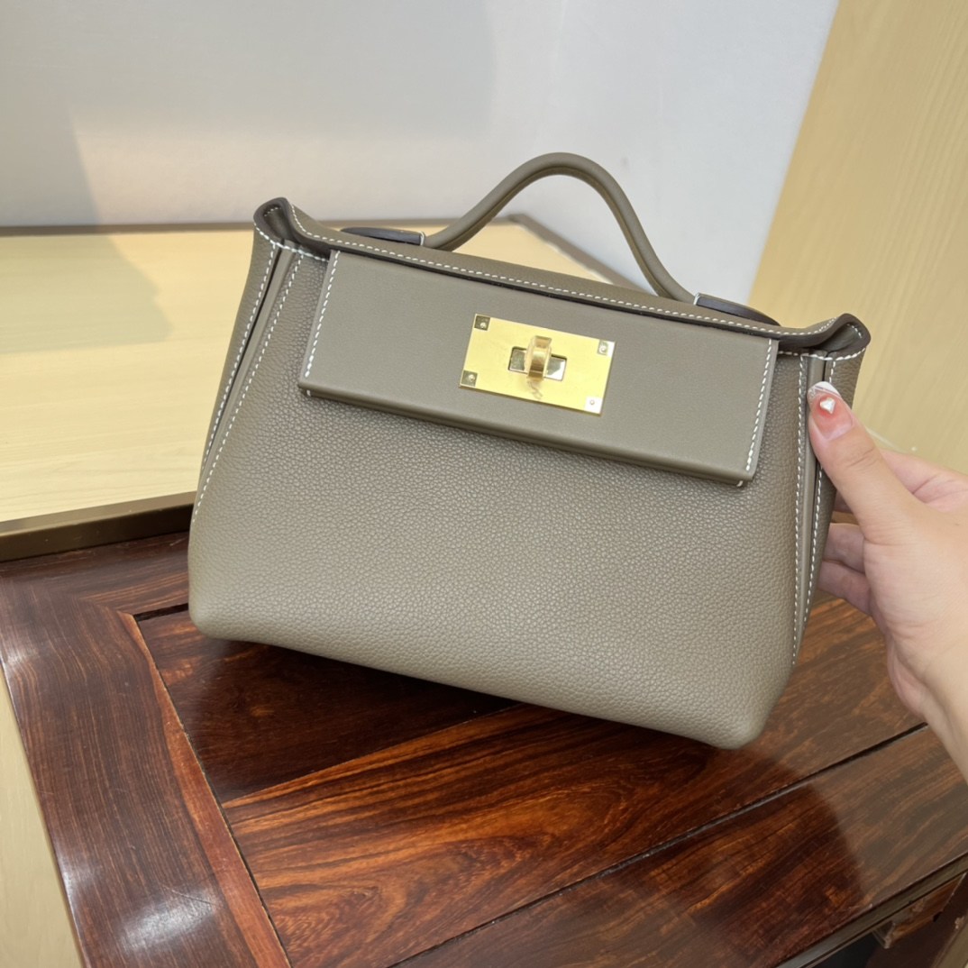 HERMES Kelly Mini 2424 Etoupe Evercolor Gold-tone Hardware