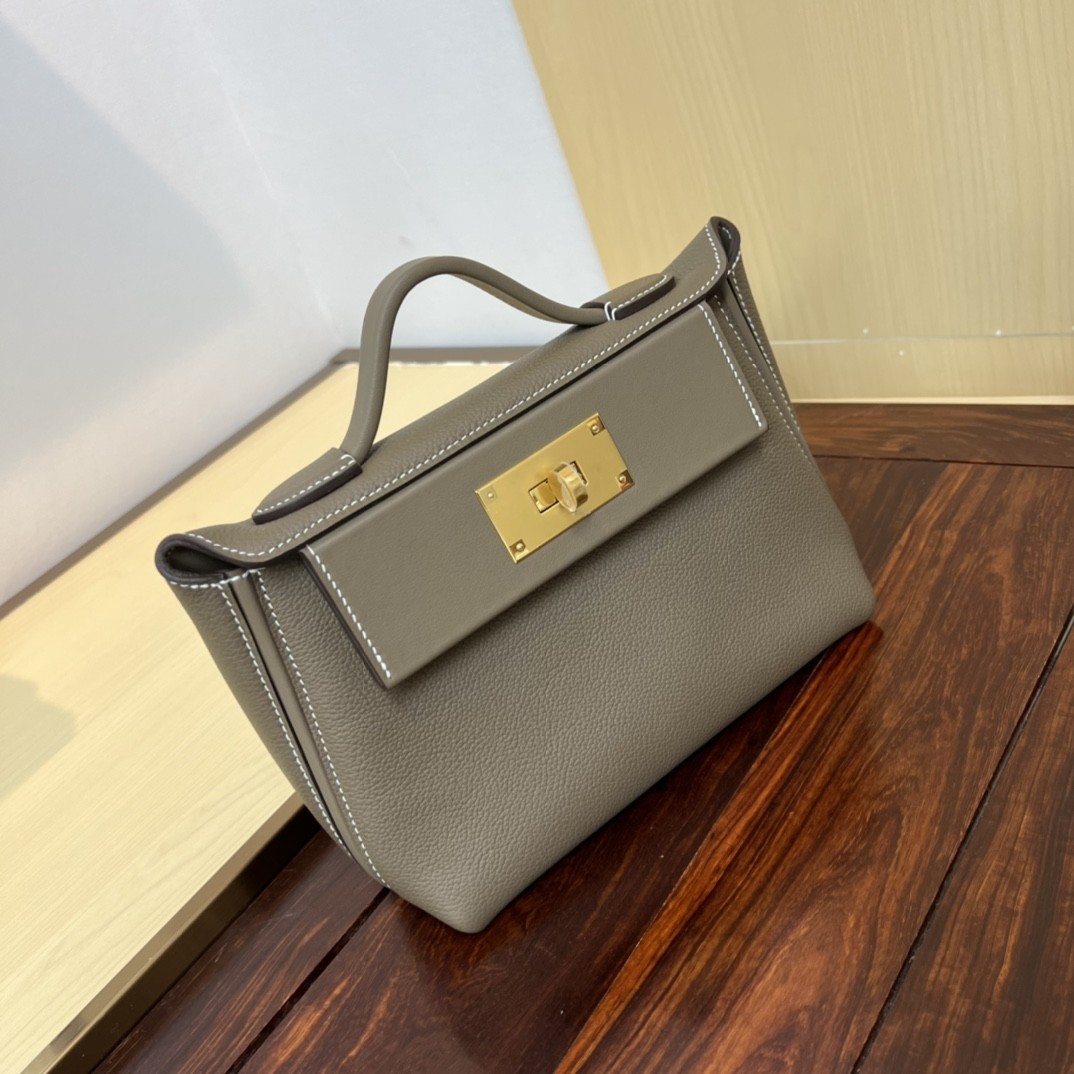 HERMES Kelly Mini 2424 Etoupe Evercolor Gold-tone Hardware