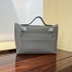 HERMES Kelly Mini 2424 Etain Evercolor Silver-tone Hardware