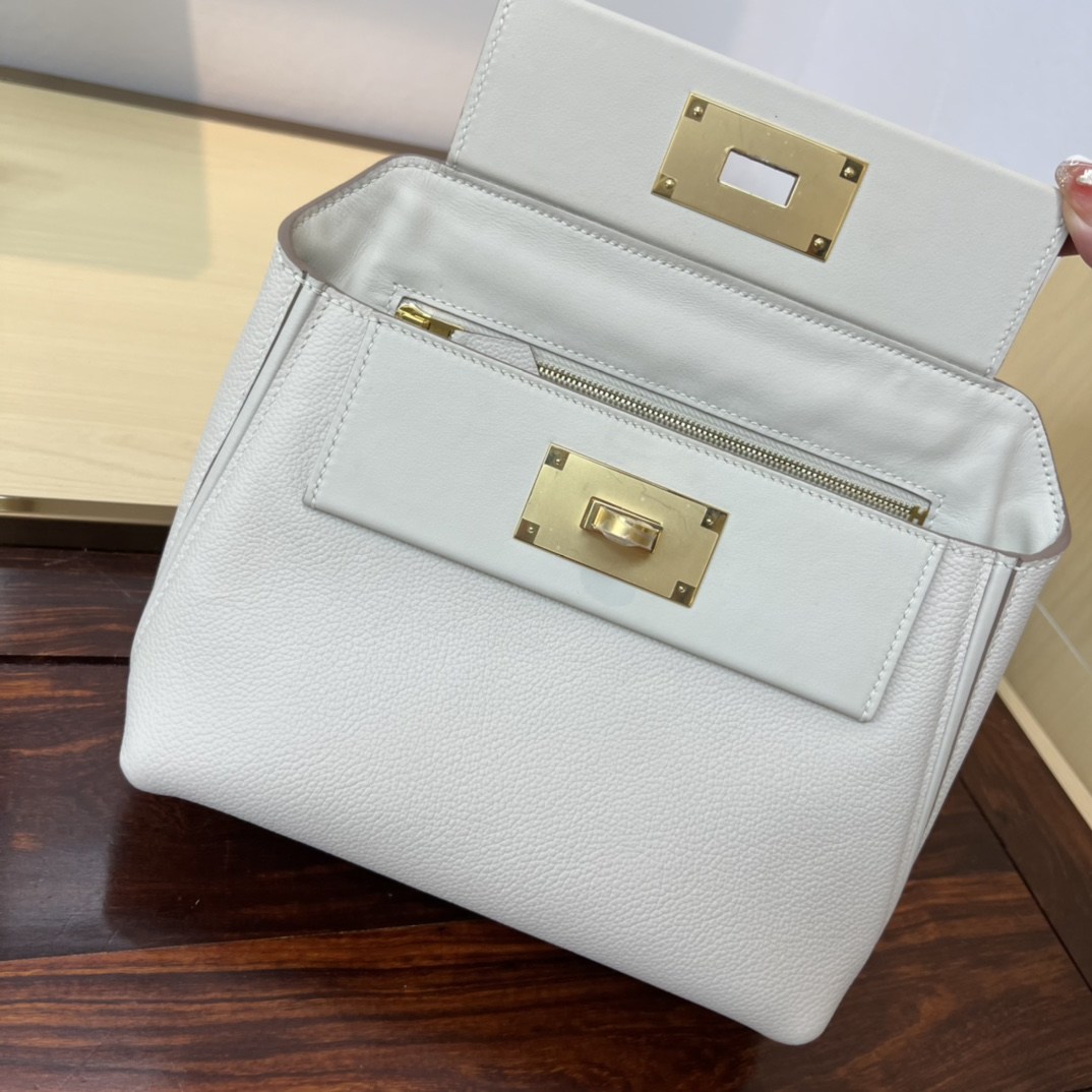 HERMES Kelly Mini 2424 Craie Evercolor Gold-tone Hardware