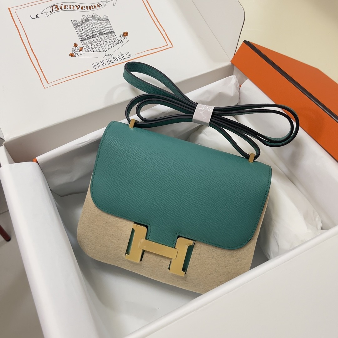 HERMES Constance 19 Vert Verone Epsom