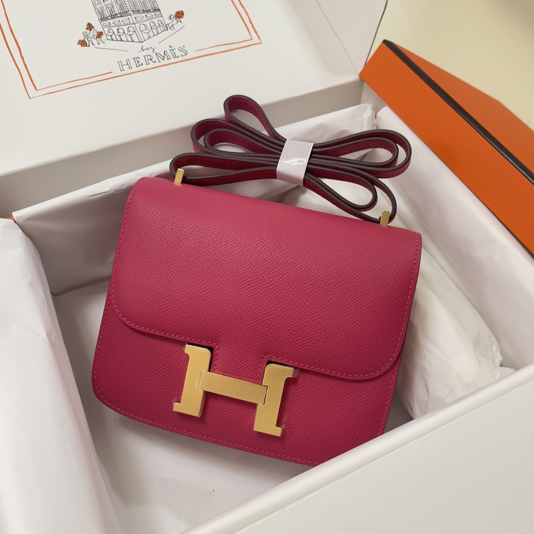 HERMES Constance 19 Rose Exterme Epsom