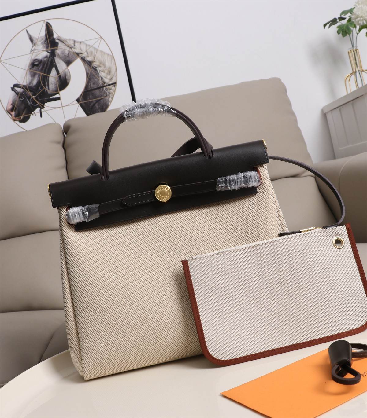 HERMES Herbag Zip Cabine Black & White