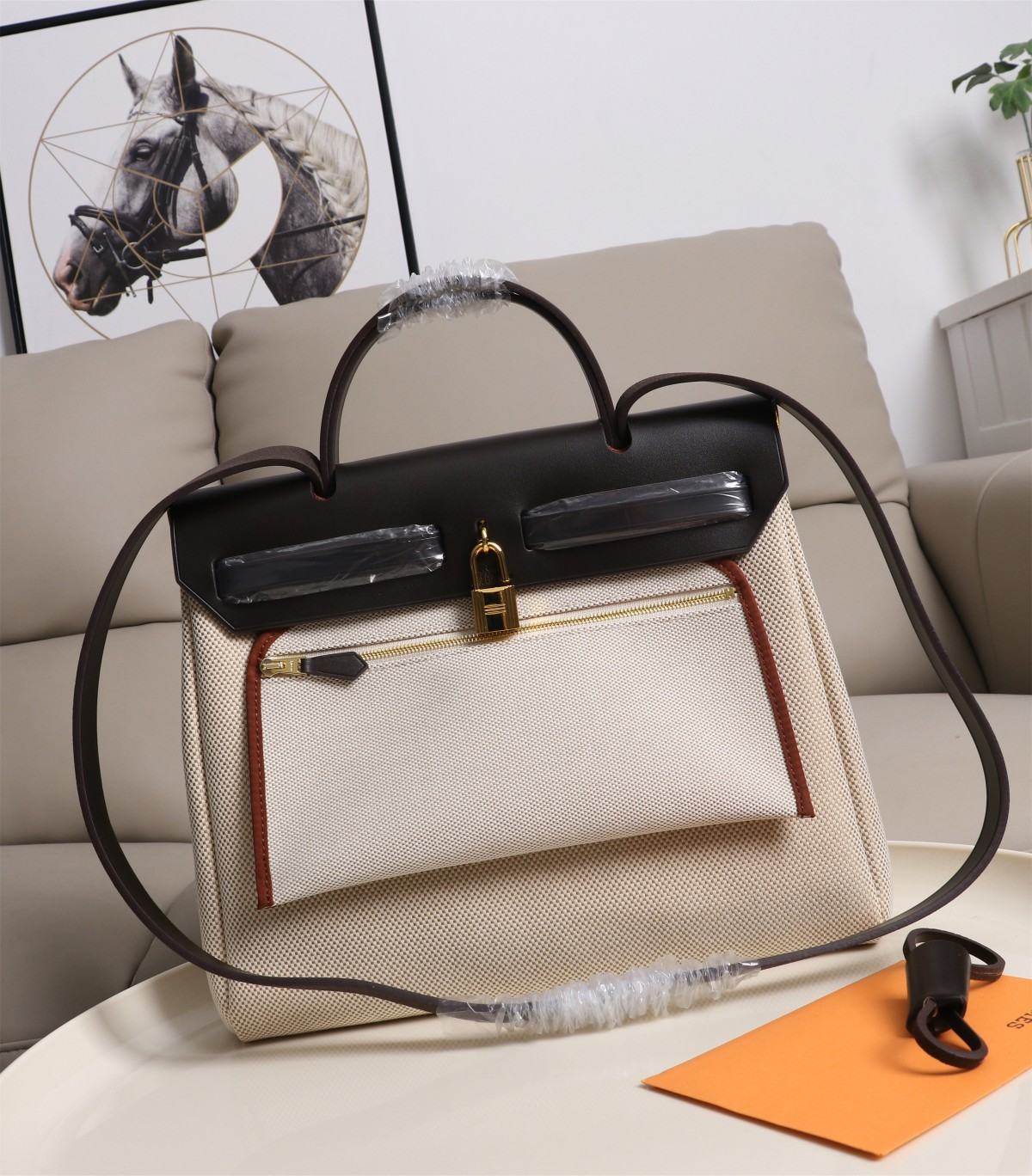 HERMES Herbag Zip Cabine Black & White