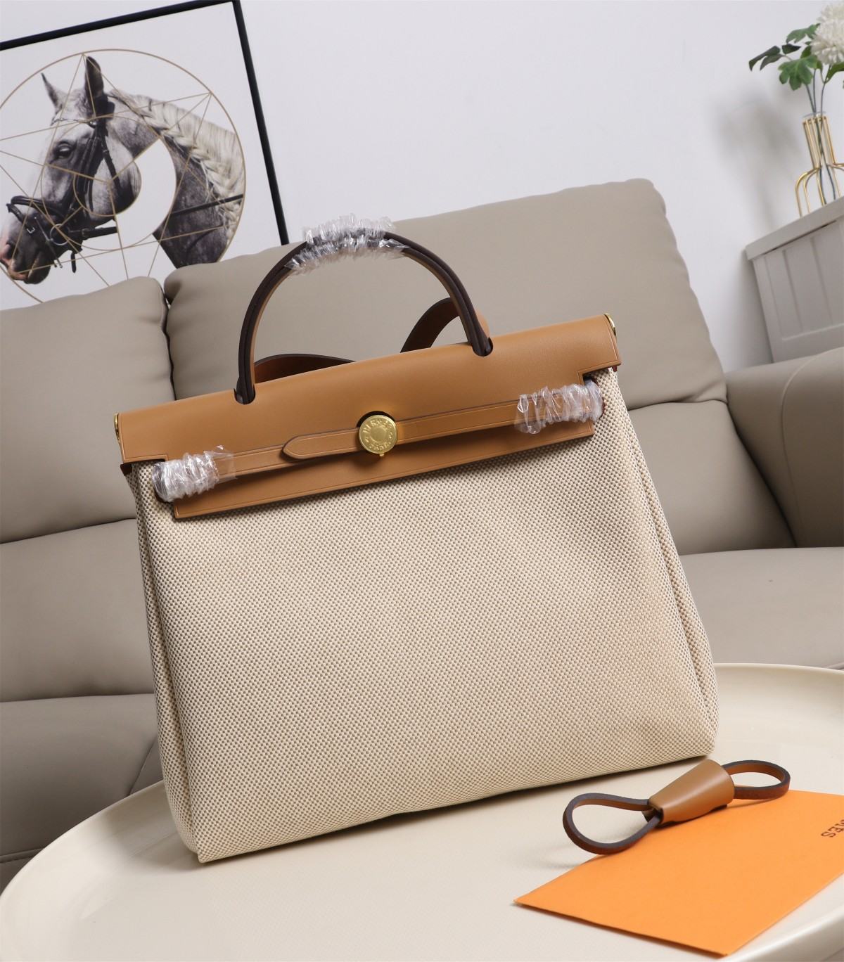 HERMES Herbag Zip Cabine Brown White