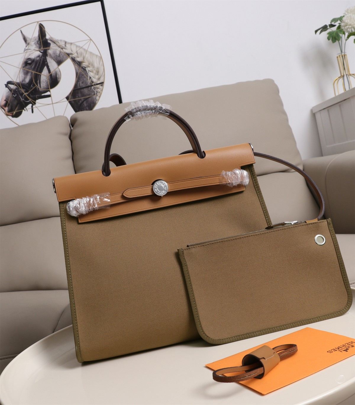 HERMES Herbag Zip Cabine Brown 