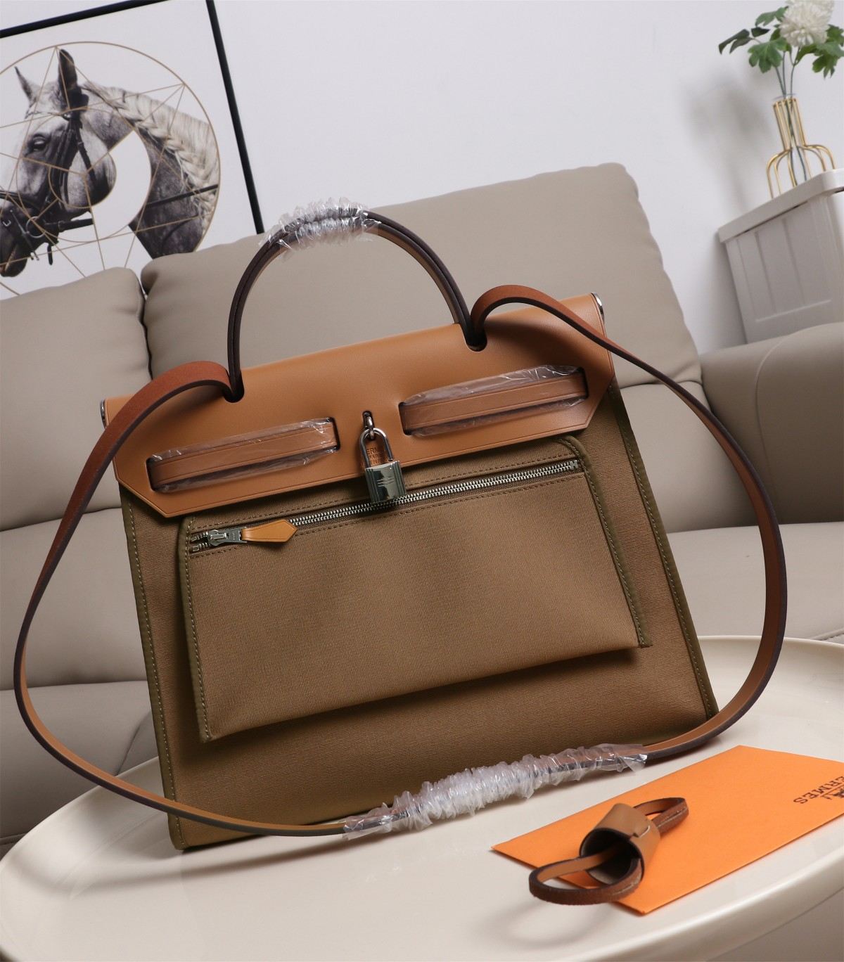 HERMES Herbag Zip Cabine Brown 