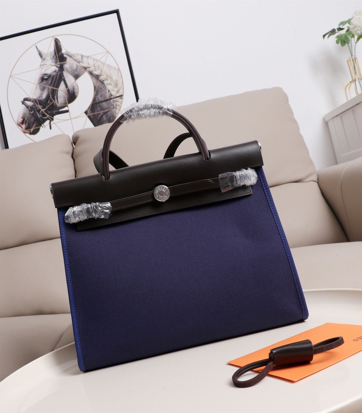 HERMES Herbag Zip Cabine Bleu Dcean