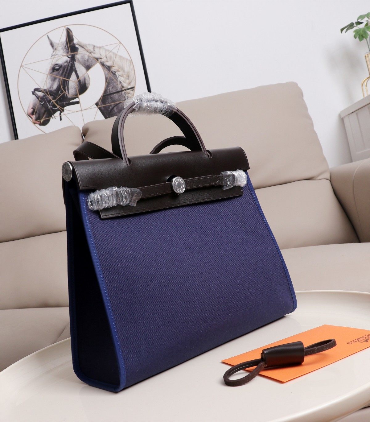 HERMES Herbag Zip Cabine Bleu Dcean