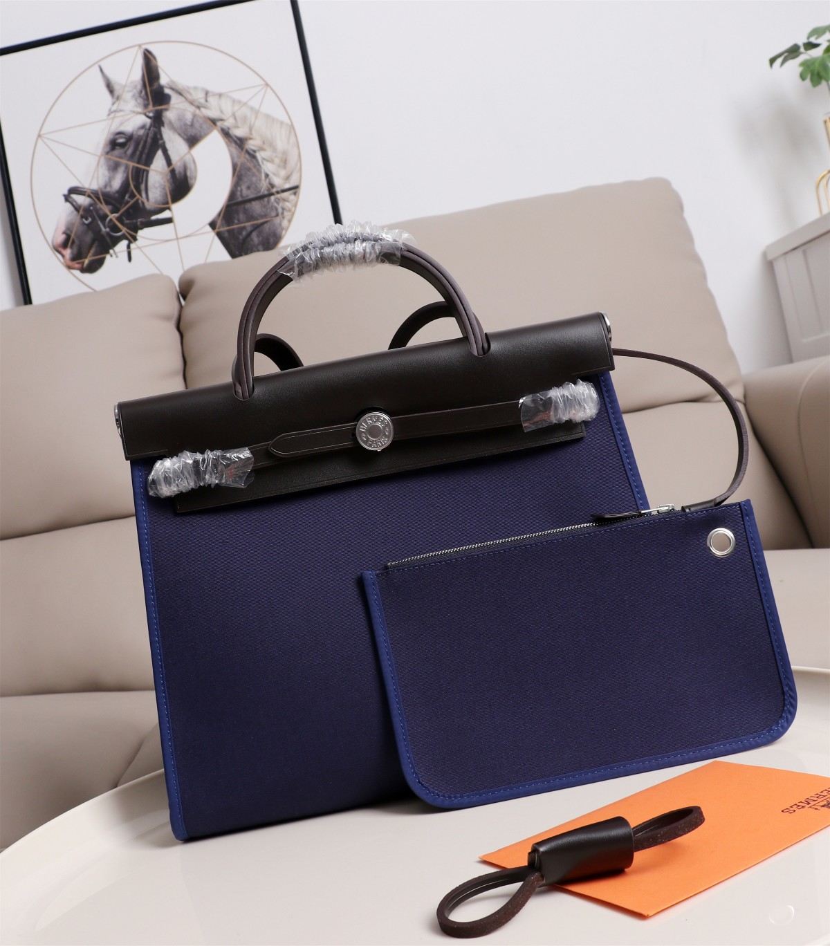 HERMES Herbag Zip Cabine Bleu Dcean