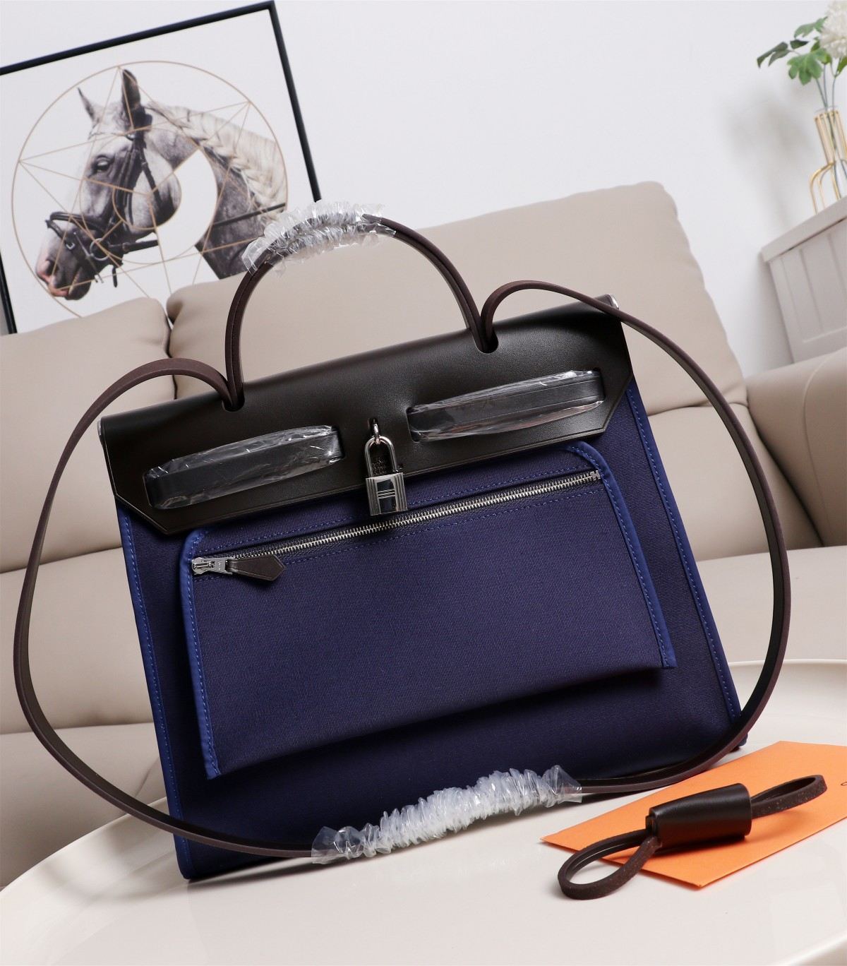 HERMES Herbag Zip Cabine Bleu Dcean