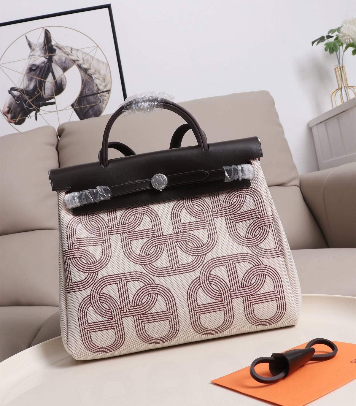 HERMES Herbag Zip Cabine Ebony White