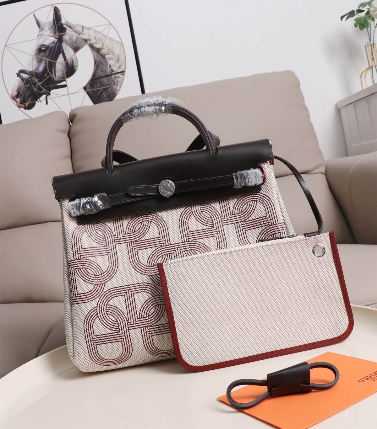 HERMES Herbag Zip Cabine Ebony White