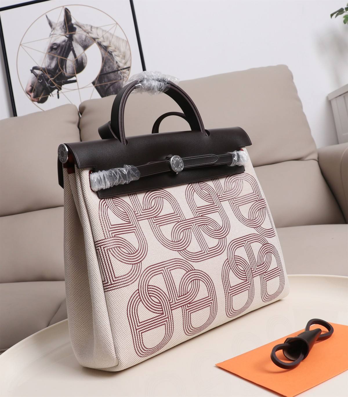 HERMES Herbag Zip Cabine Ebony White