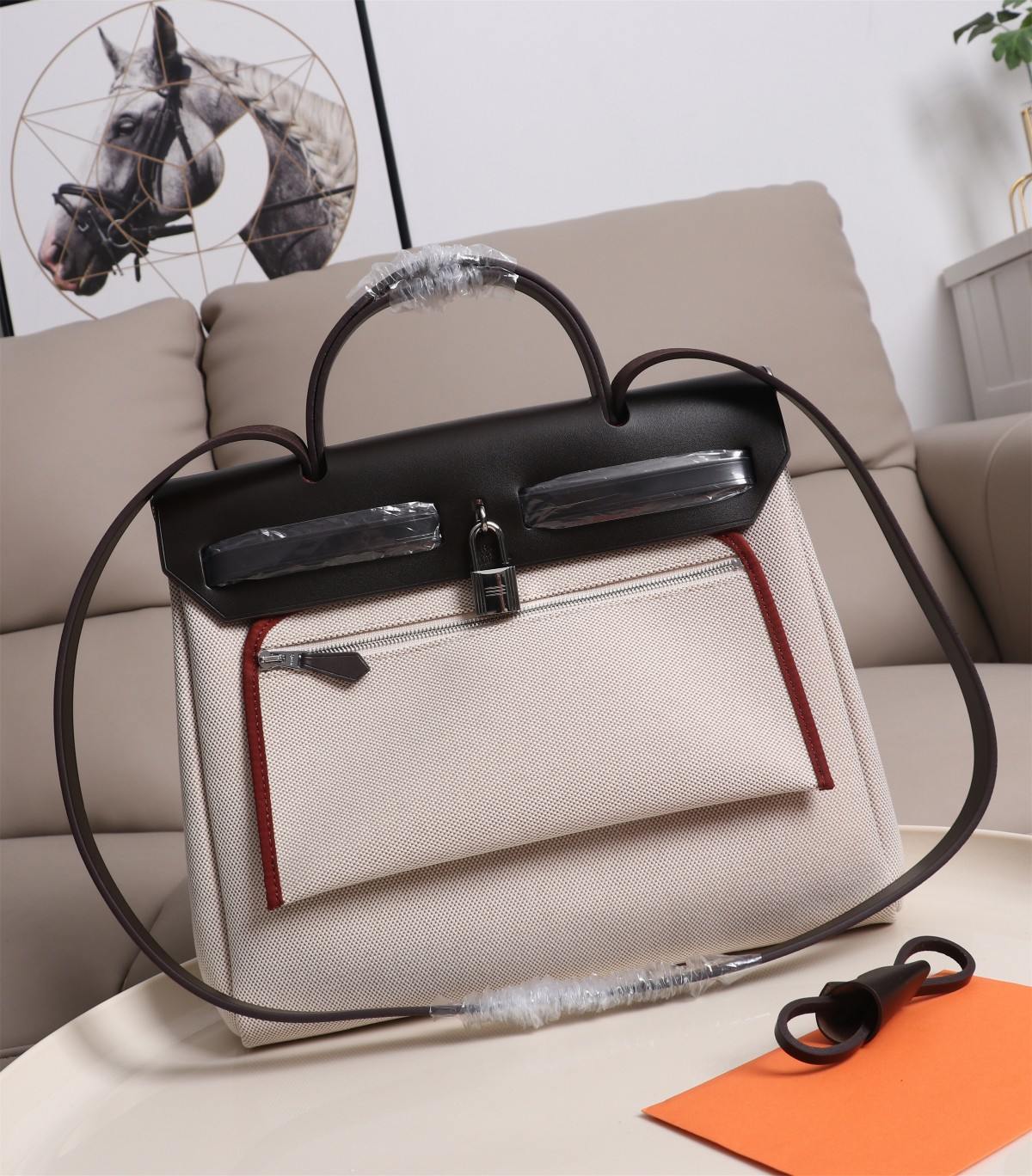 HERMES Herbag Zip Cabine Ebony White