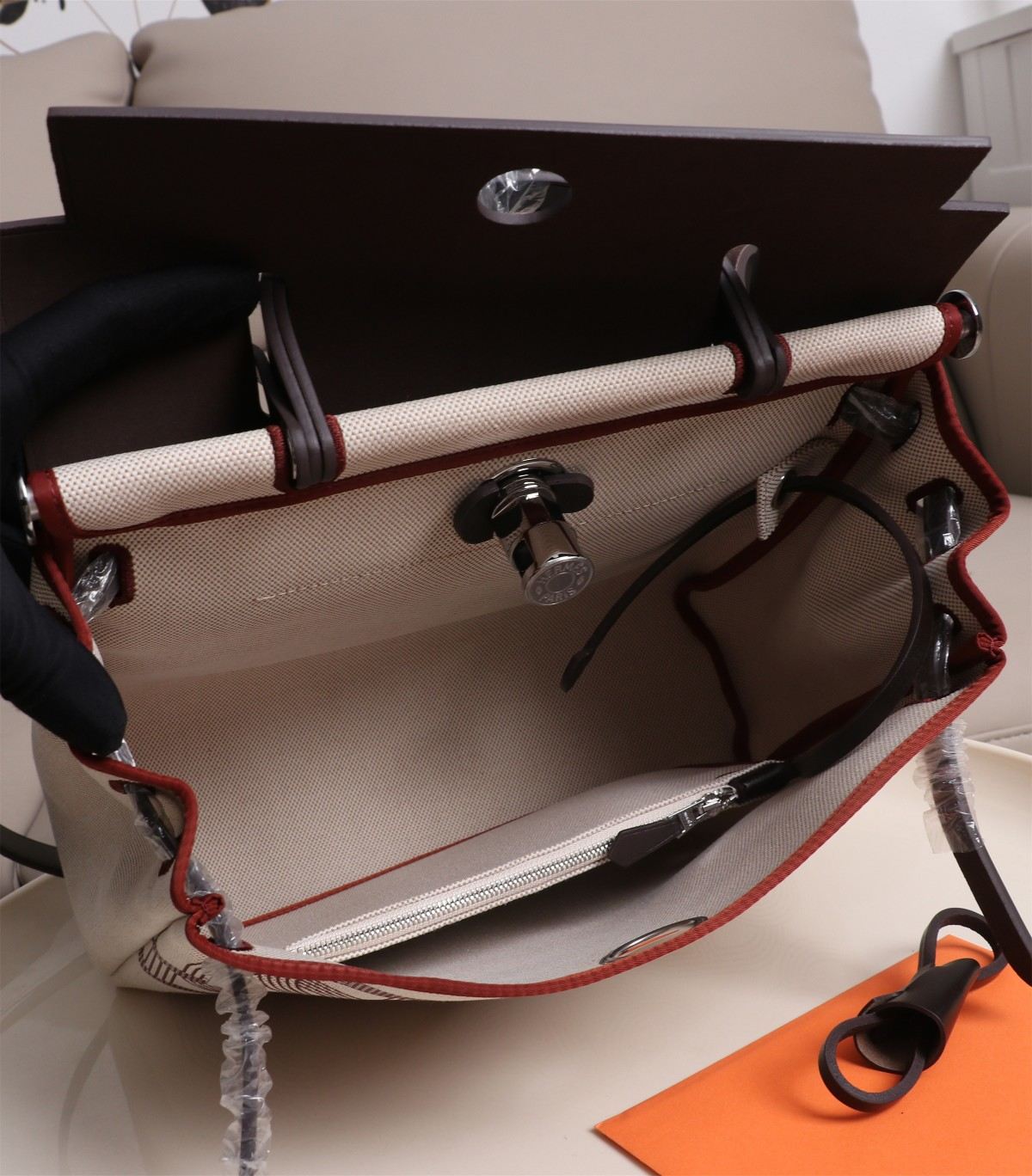 HERMES Herbag Zip Cabine Ebony White