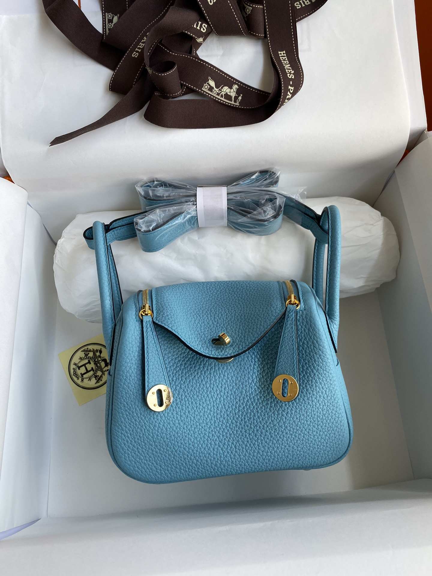 HERMES Lindy 19 Bleu De Noo