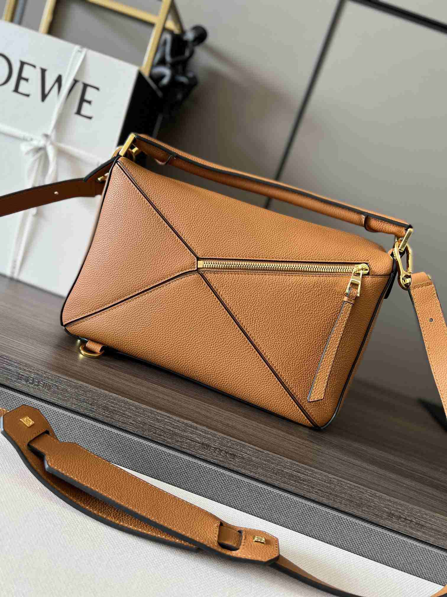 LOEWE Medium Puzzle bag in Soft Grained Calfskin Toffee