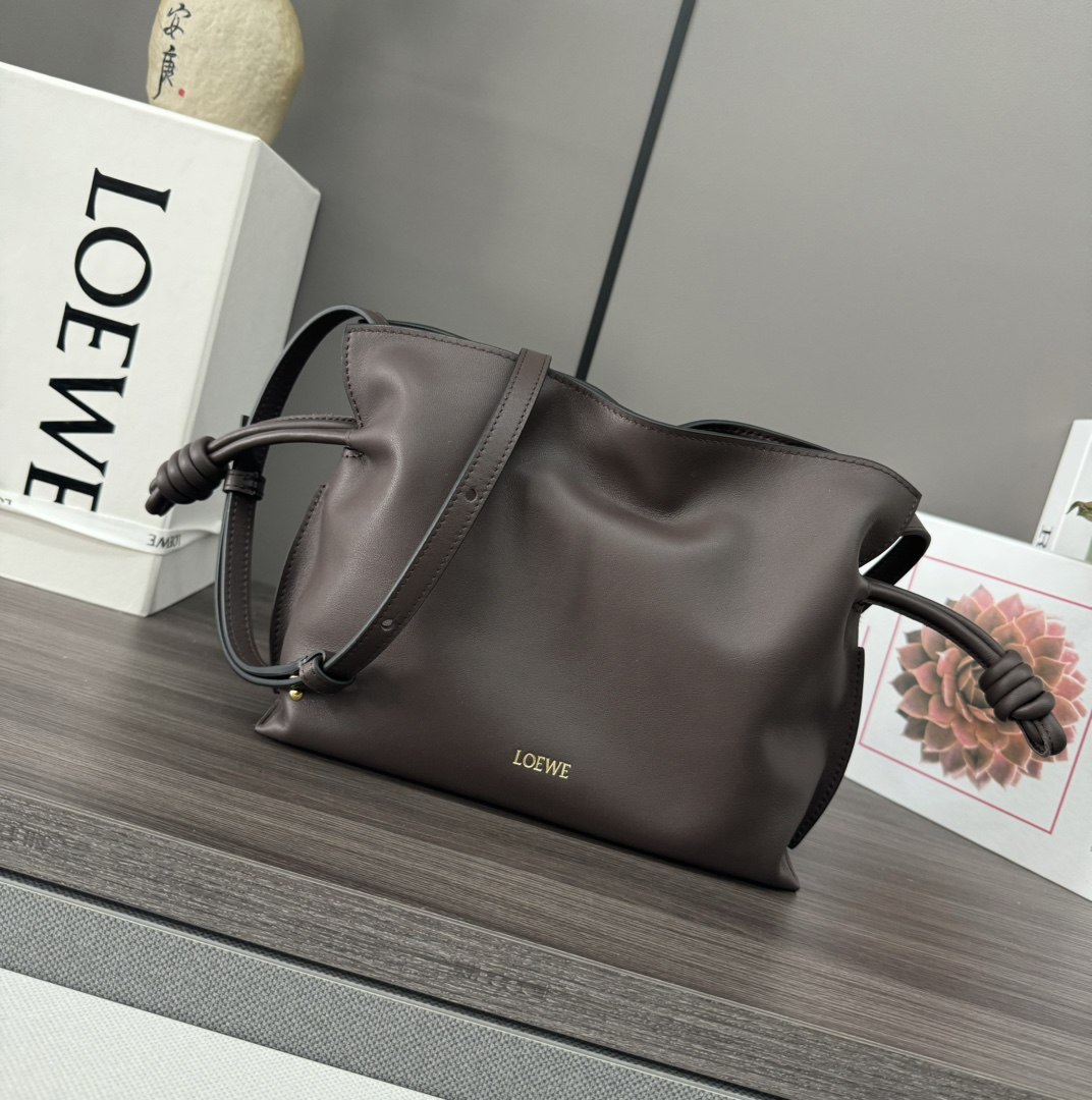 LOEWE Mini Flamenco Clutch in Nappa Calfskin Chocolate