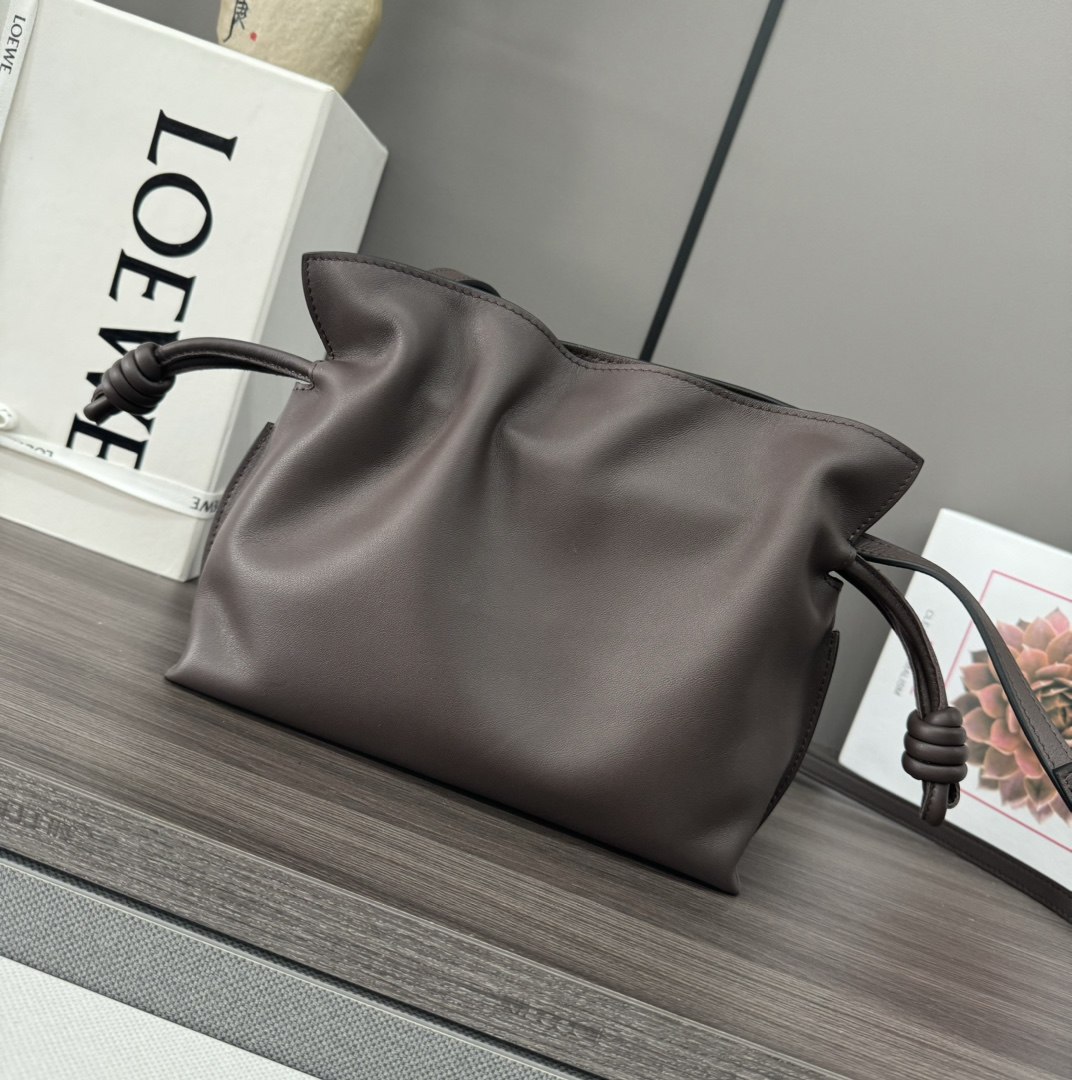 LOEWE Mini Flamenco Clutch in Nappa Calfskin Chocolate