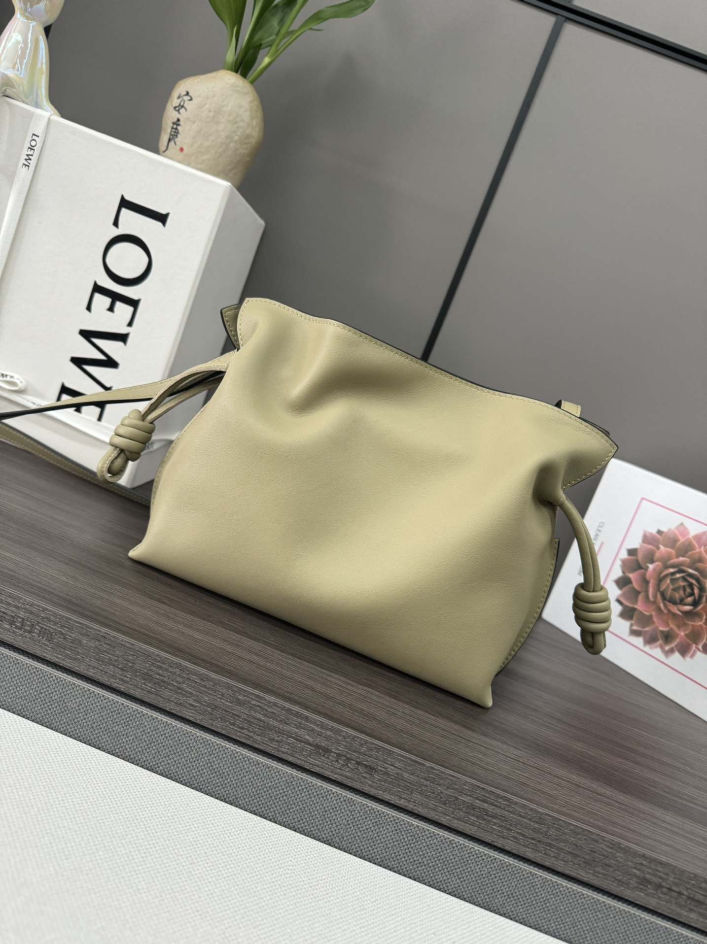 LOEWE Mini Flamenco Clutch in Nappa Calfskin Clay Green