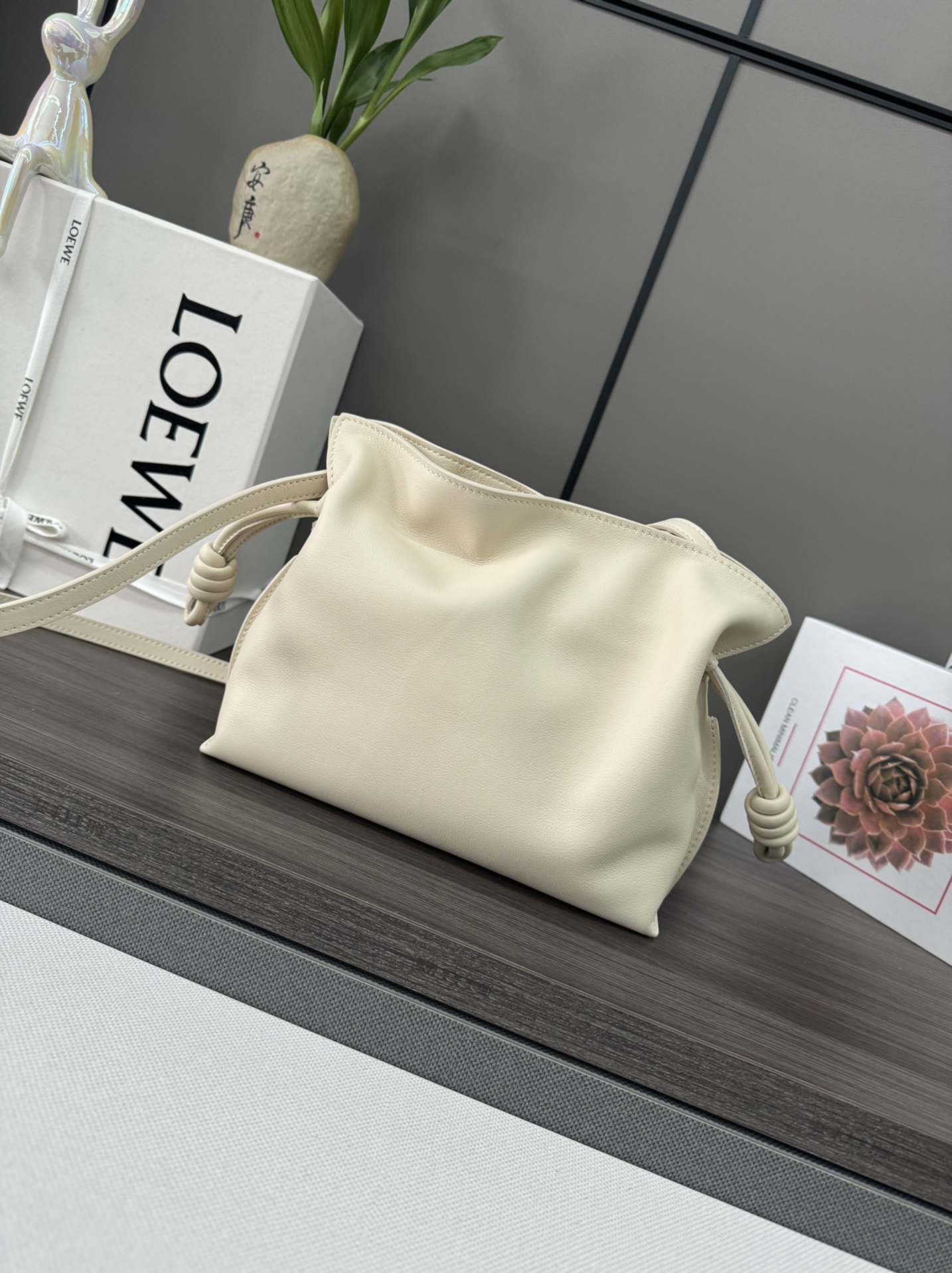 LOEWE Mini Flamenco Clutch in Nappa Calfskin White