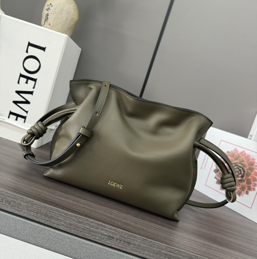 LOEWE Mini Flamenco Clutch in Nappa Calfskin Dark Khaki Green