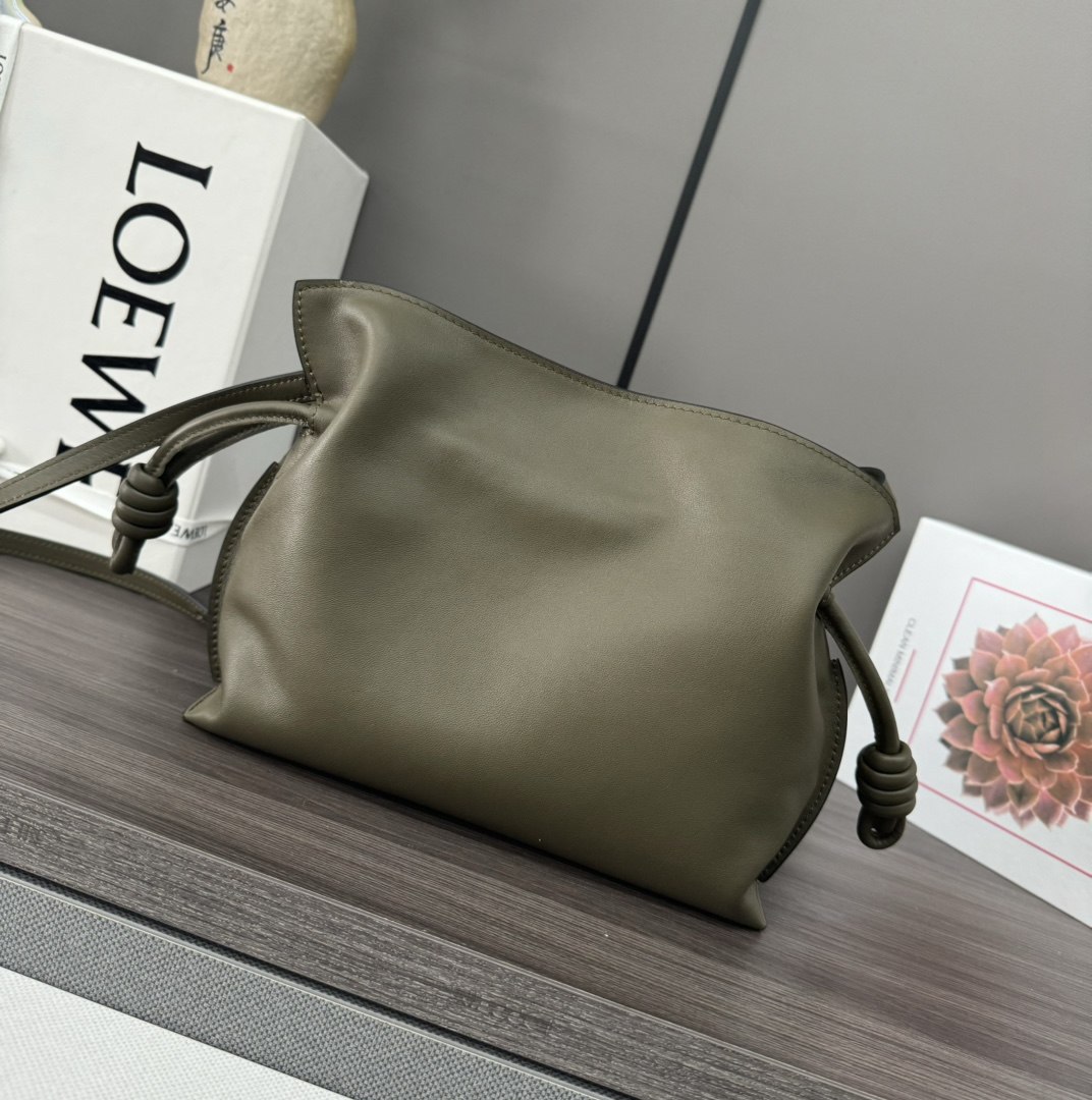 LOEWE Mini Flamenco Clutch in Nappa Calfskin Dark Khaki Green