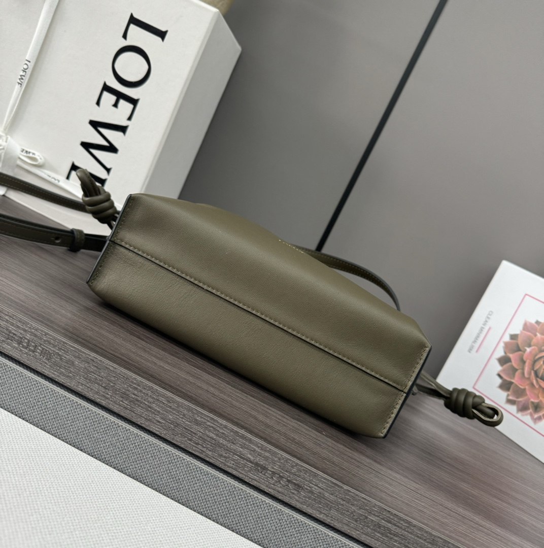 LOEWE Mini Flamenco Clutch in Nappa Calfskin Dark Khaki Green