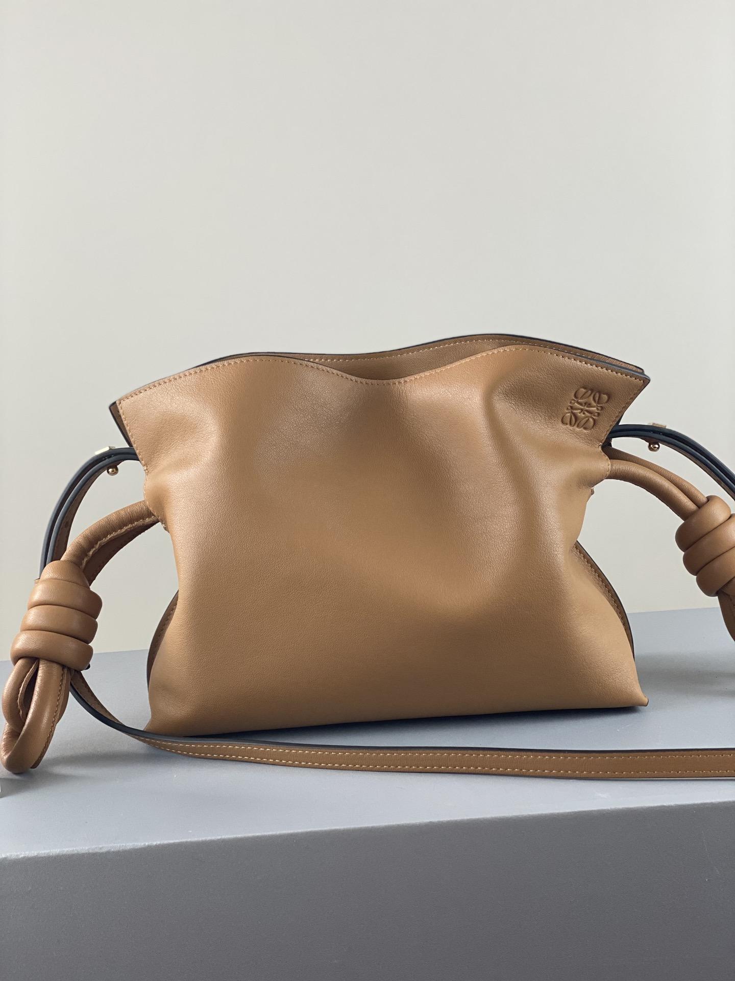 LOEWE Mini Flamenco Clutch in Nappa Calfskin Brown