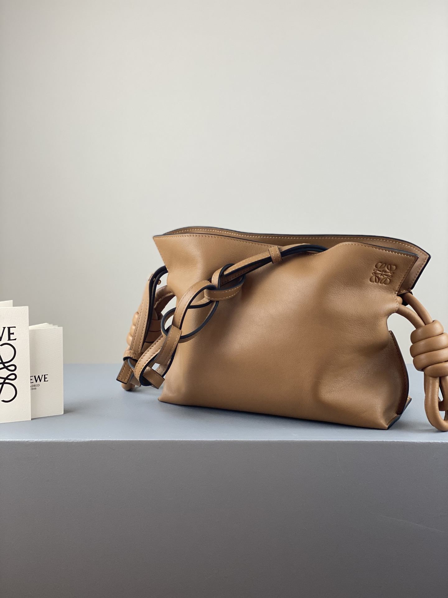 LOEWE Mini Flamenco Clutch in Nappa Calfskin Brown