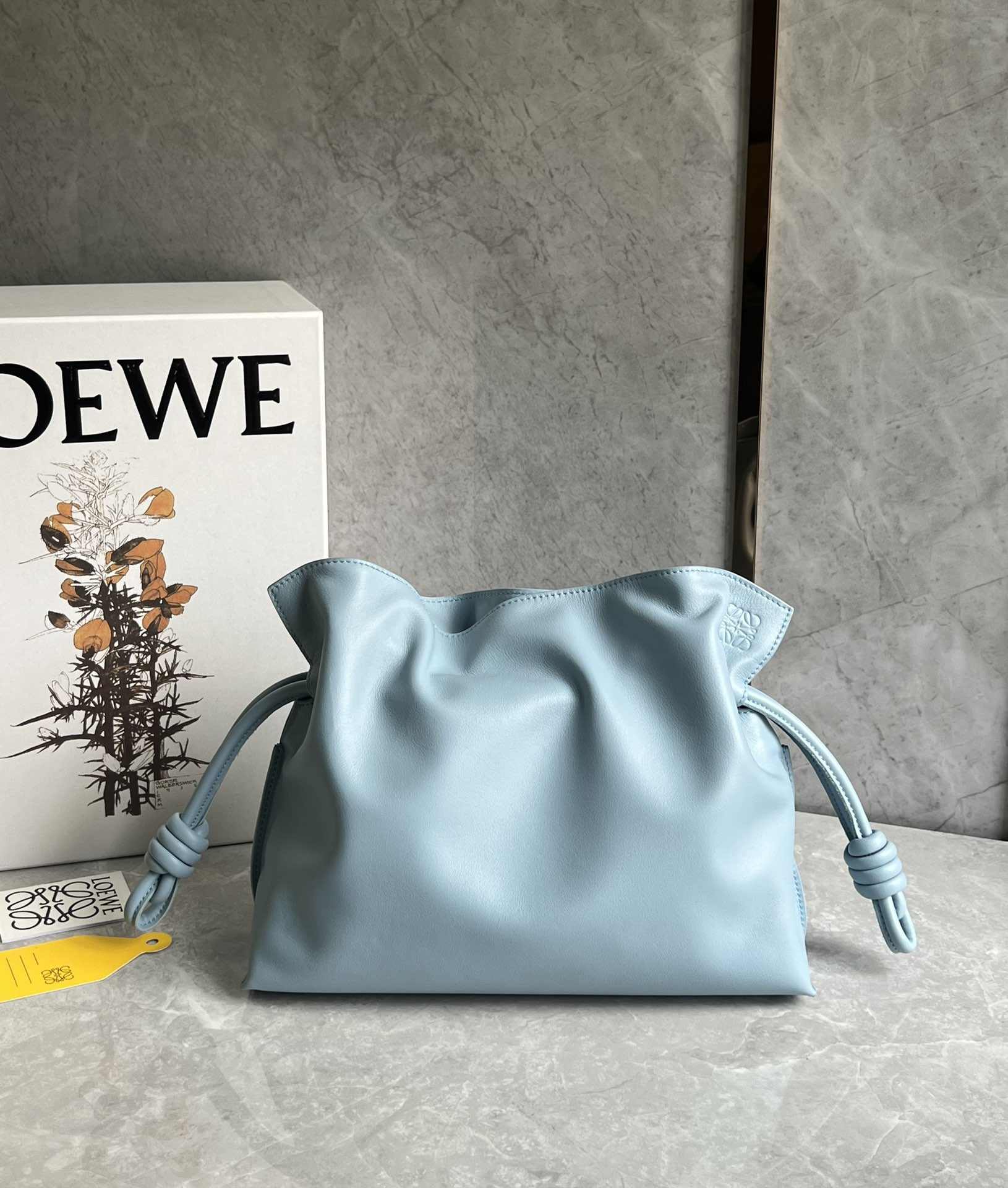 LOEWE Medium Flamenco Clutch in Nappa Calfskin Light Blue