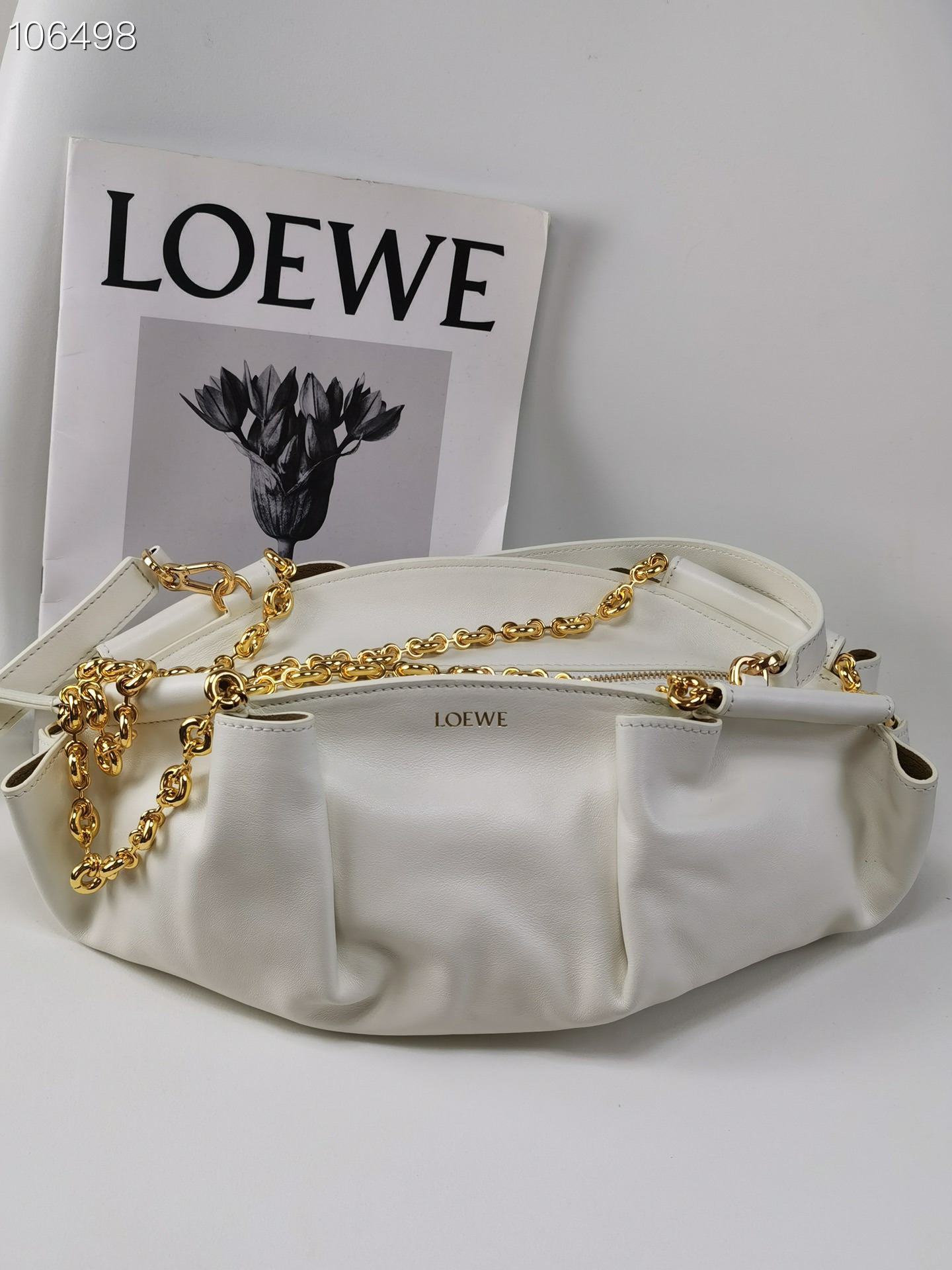 LOEWE Small Paseo Bag in Shiny Sappa Calfskin White