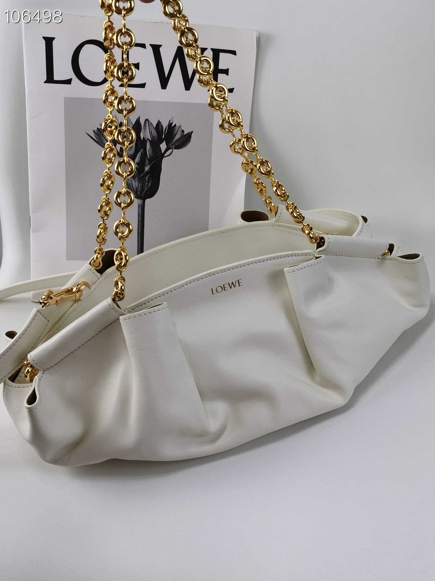 LOEWE Small Paseo Bag in Shiny Sappa Calfskin White