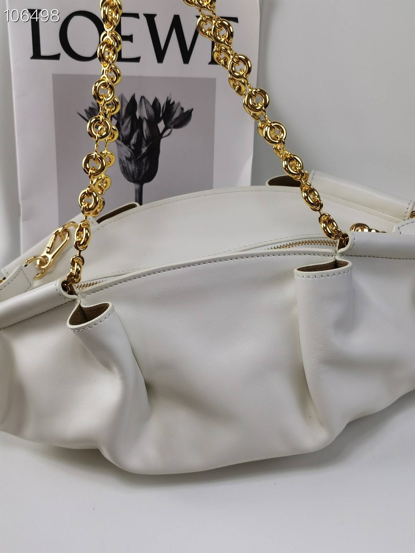 LOEWE Small Paseo Bag in Shiny Sappa Calfskin White