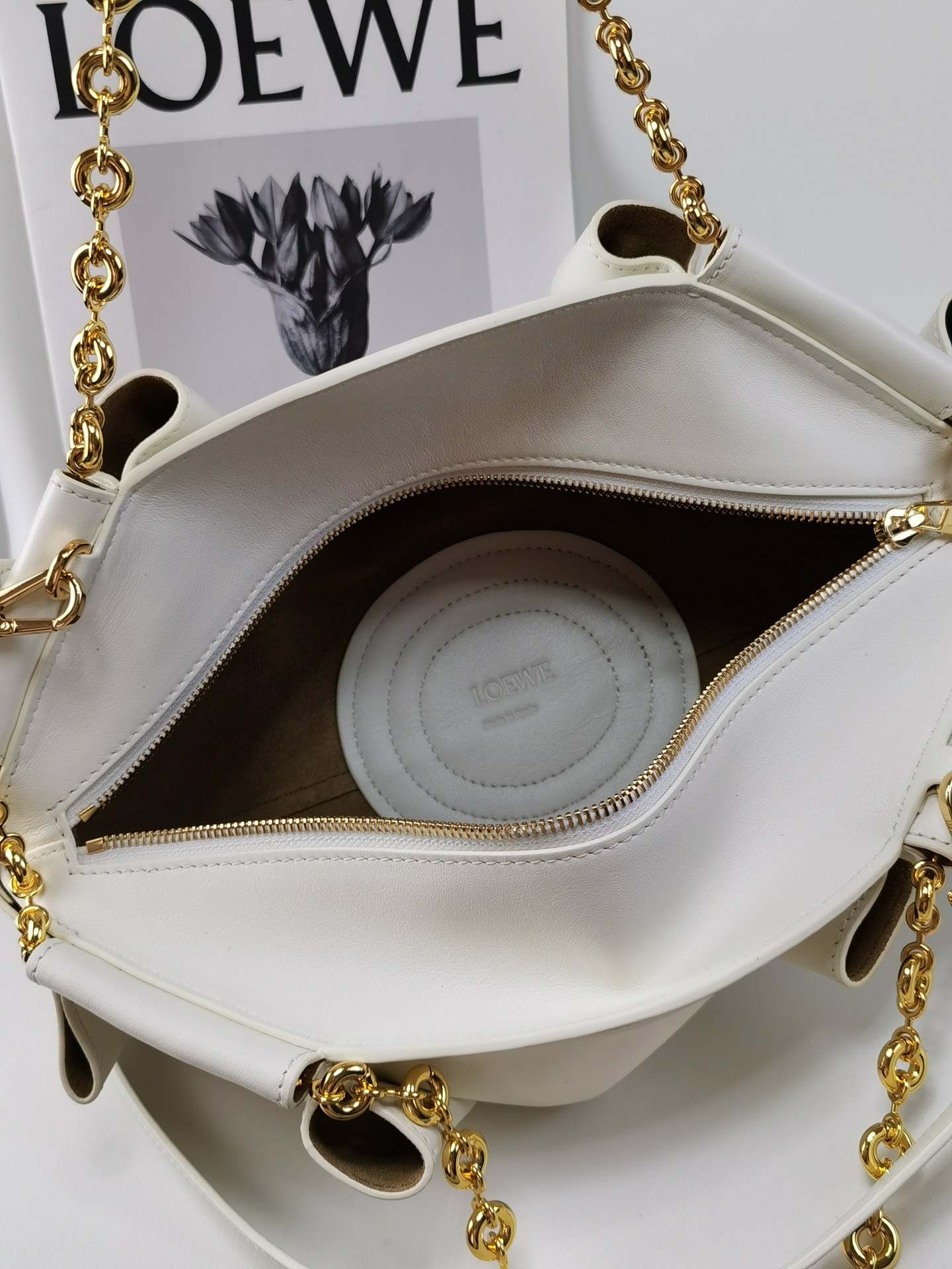 LOEWE Small Paseo Bag in Shiny Sappa Calfskin White