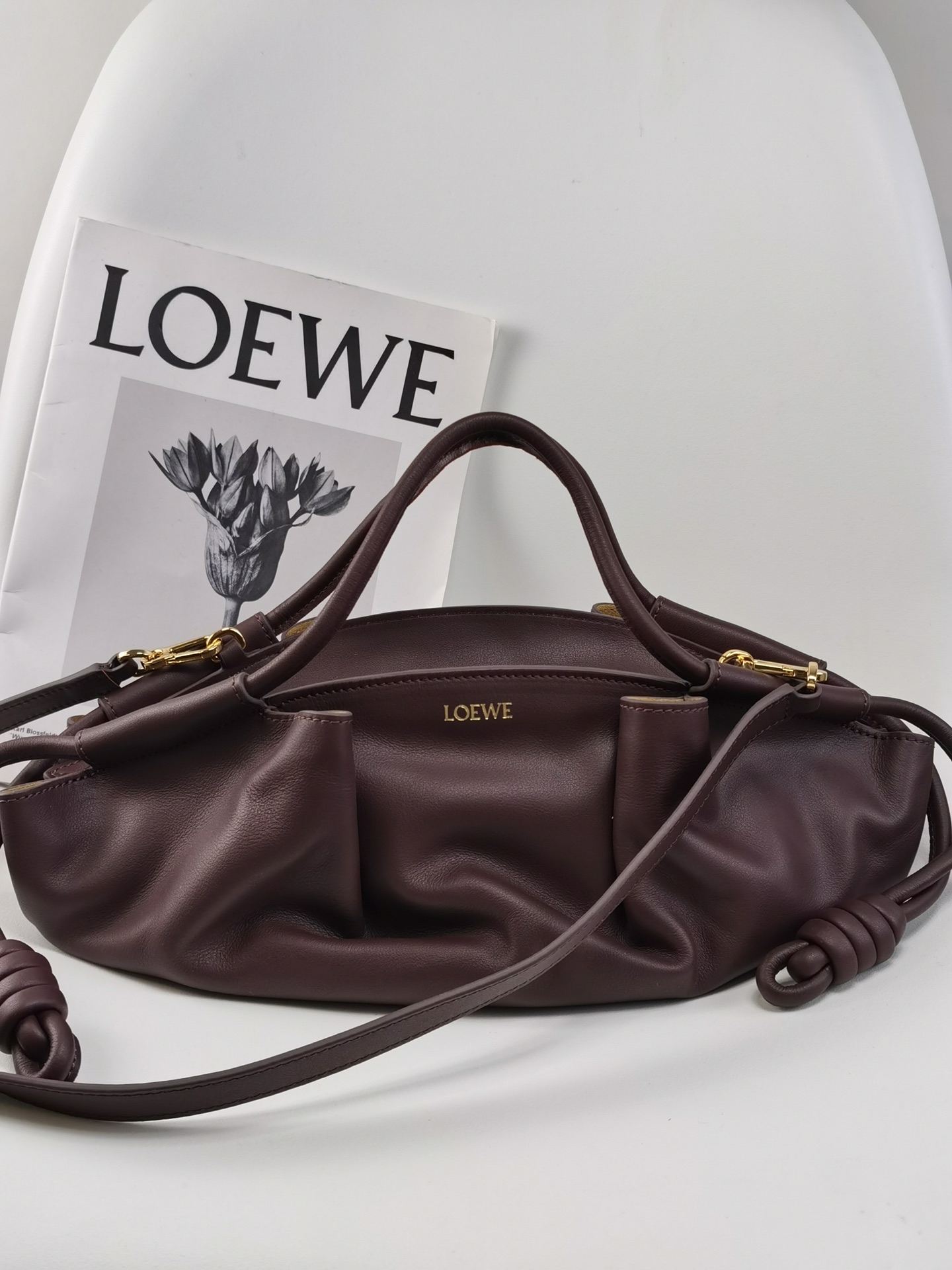 LOEWE Small Paseo Bag in Shiny Sappa Calfskin Burgundy