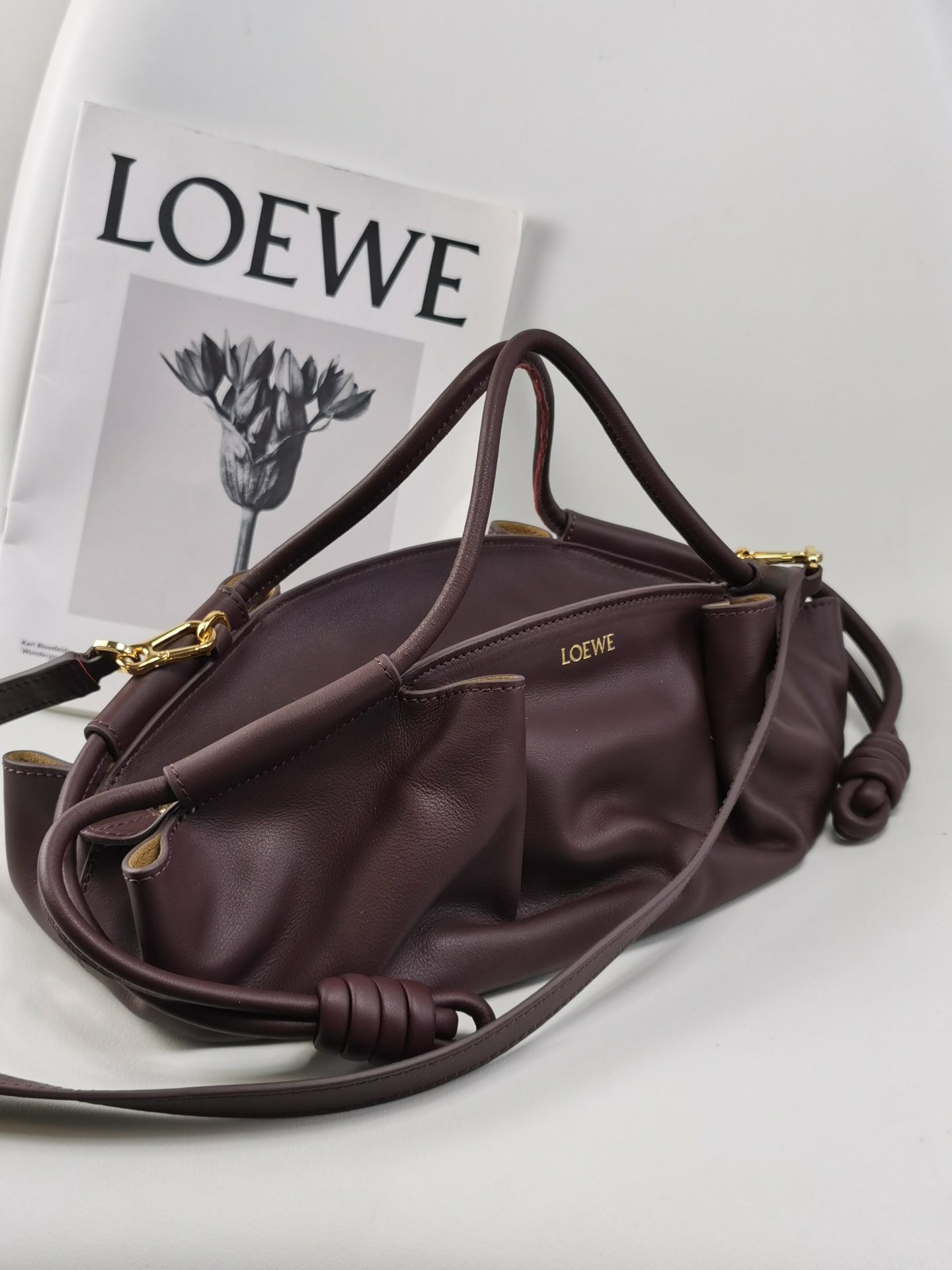 LOEWE Small Paseo Bag in Shiny Sappa Calfskin Burgundy