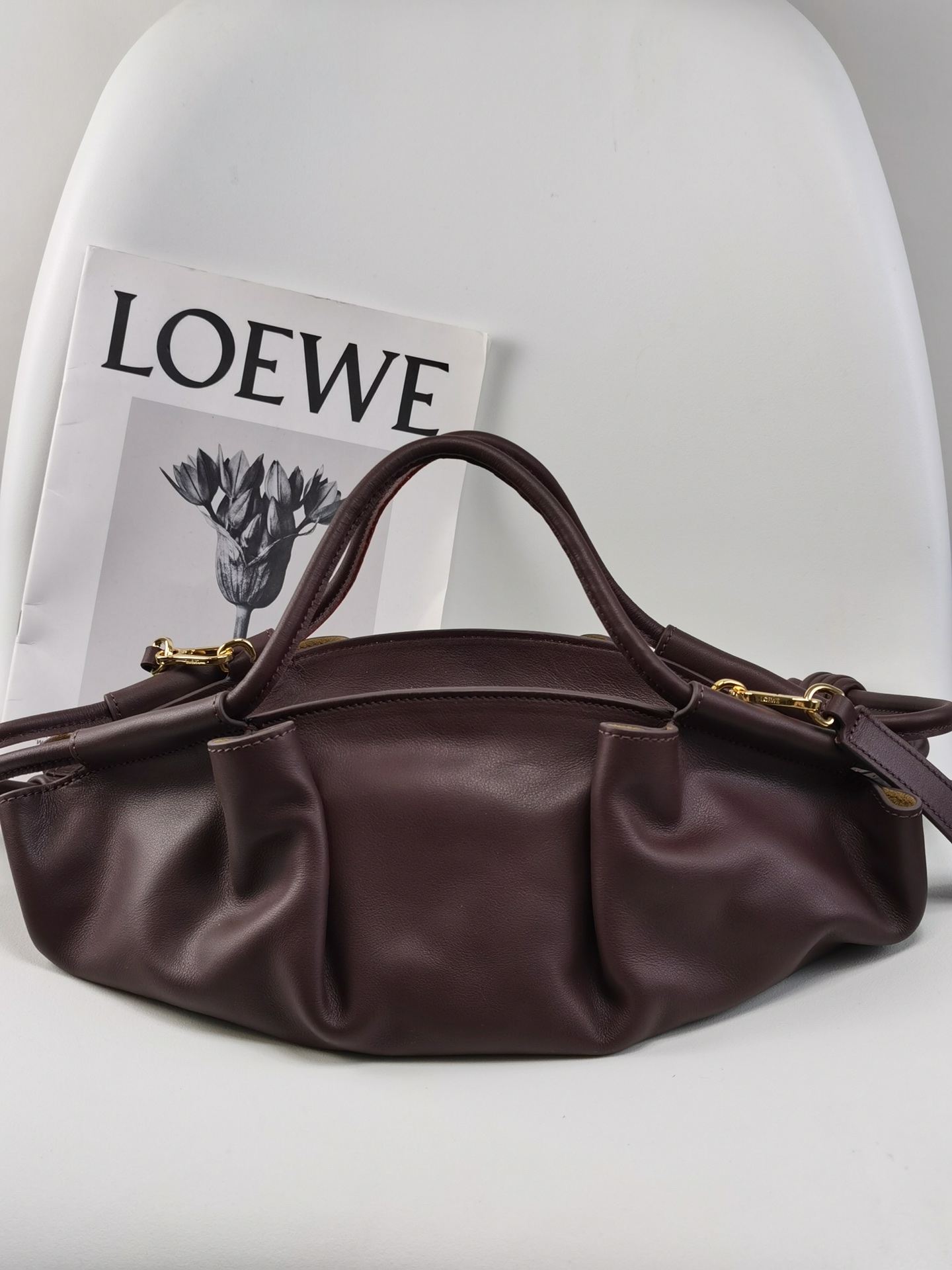 LOEWE Small Paseo Bag in Shiny Sappa Calfskin Burgundy